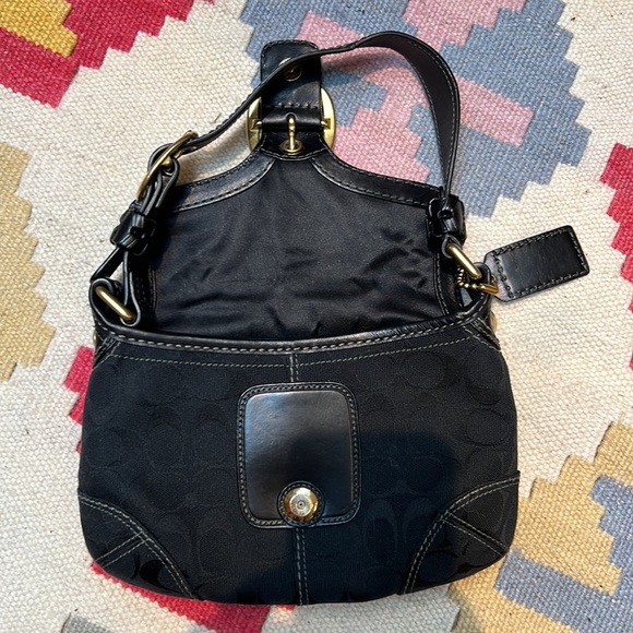 Coach Signature Jacquard and Leather Shoulder Bag Purse - Picture 8 of 8